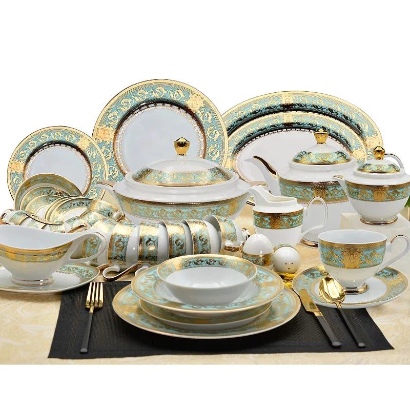 High quality hot-selling embossed gold porcelain tableware luxury bone china tableware