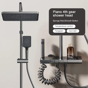 Grey Piano Button Ambient Light Bathroom Shower Full Set Digital Display Shower System Sets Rain Faucets Shower Head - Image 2