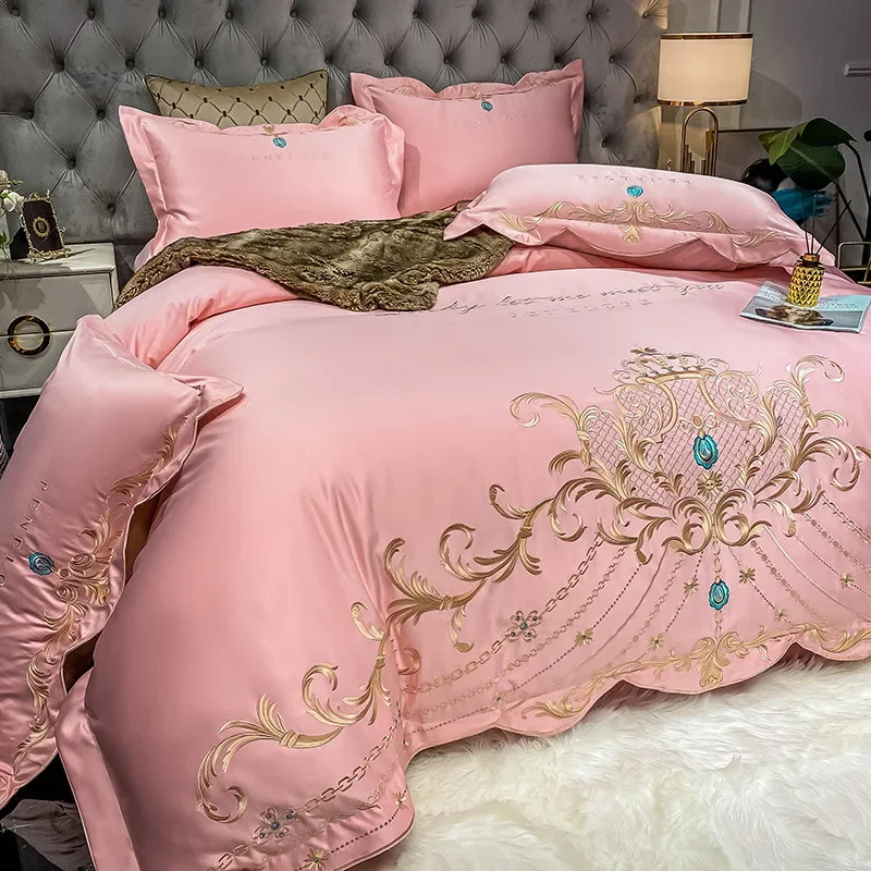 European-Style Bed Sheet Four-Piece Set 100 Cotton High-End Atmospheric Ice Silk Quilt Cover Pure Cotton Bedding