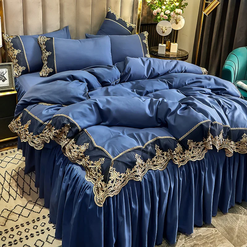 Summer European Ice Rayon Bed Skirt Bedding Set Skin-Friendly Silky Quilt Kit for Sleepers Ice Silk Cozy Cooling Bedspread Sets