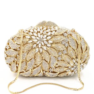 MC Gold Metal Leaves Evening Clutch Bag features exquisite white crystals and rhinestone embellishments, - Image 10