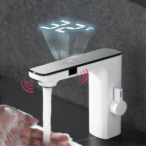 intelligent brass bathroom faucet induction design LED light temperature display 1 hole single handle cold & hot basin Tap - Image 7