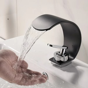 GEGVE Waterfall Washbasin Faucets Mixer Tap Sink Hot&cold Water Hydrant Iron To Sink A Bathtub Bathroom Sink tap tap Black White - Image 8