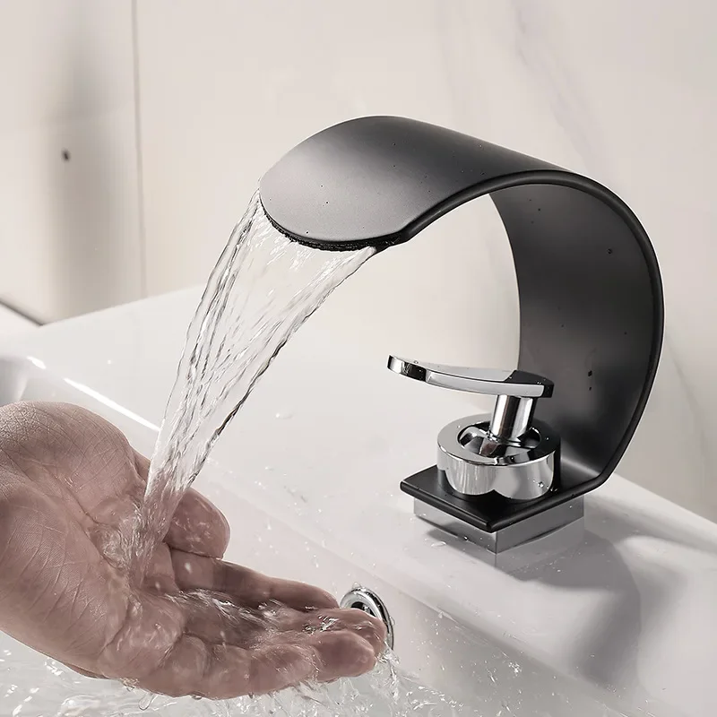 GEGVE Waterfall Washbasin Faucets Mixer Tap Sink Hot&cold Water Hydrant Iron To Sink A Bathtub Bathroom Sink tap tap Black White