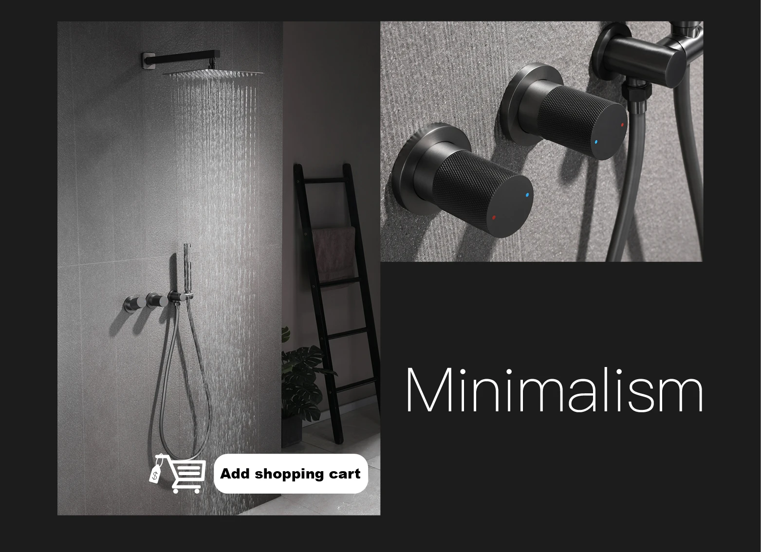 Luxury black shower system with wall mounted design LED digital display for dual control of hot & cold Simple bathroom Tap