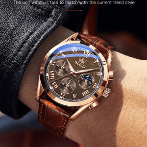 OLEVS Moon Phase men's watches Chronograph 30m waterproof luminous brand quartz watch for man date Leather strap Original watch - Image 12