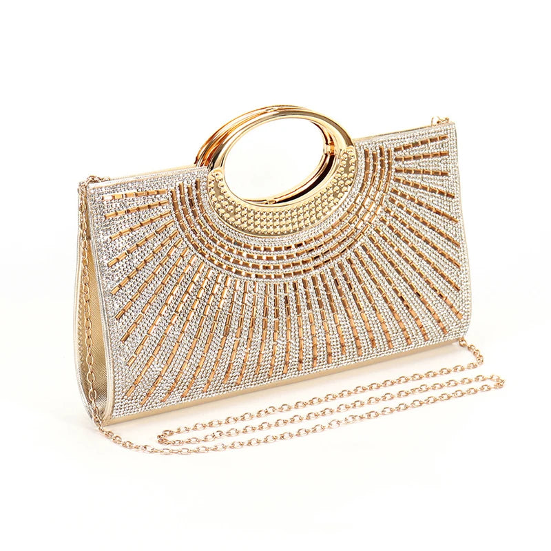 Elegant Sparkling Rhinestone Sequin Women's Evening Banquet Clutch Bag Luxury Diamond Handbag for Women Wedding Party with Chain