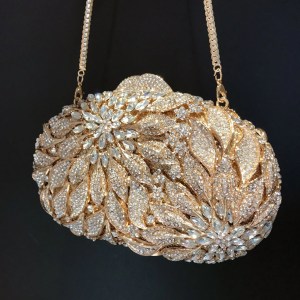 MC Gold Metal Leaves Evening Clutch Bag features exquisite white crystals and rhinestone embellishments, - Image 8