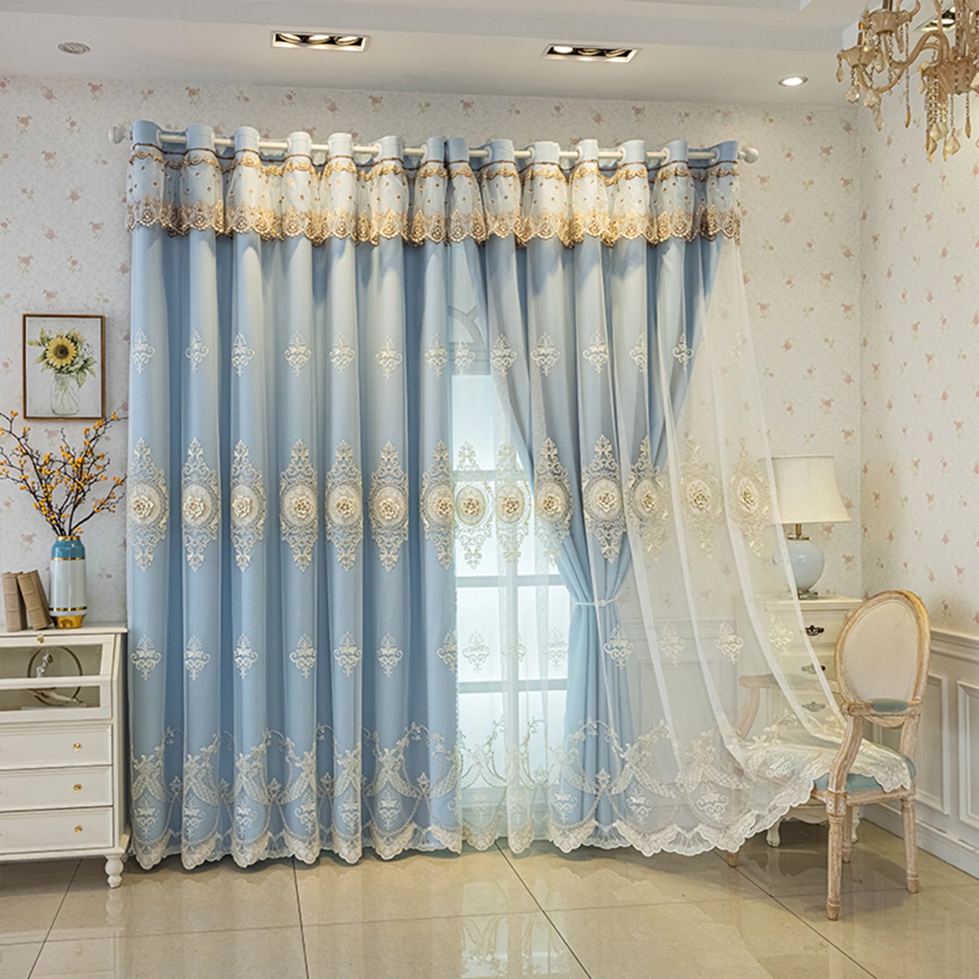 Pink Chenille European Thickened Curtains High-end Embroidered Relief Three-dimensional Blackout Curtains Finished Products