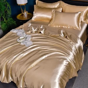 Nordic Satin Silk Bedding Set with Duvet Cover Bed Sheet Pillowcases Luxury Solid Single Double Couple Pillow Case Bedsheet - Image 7