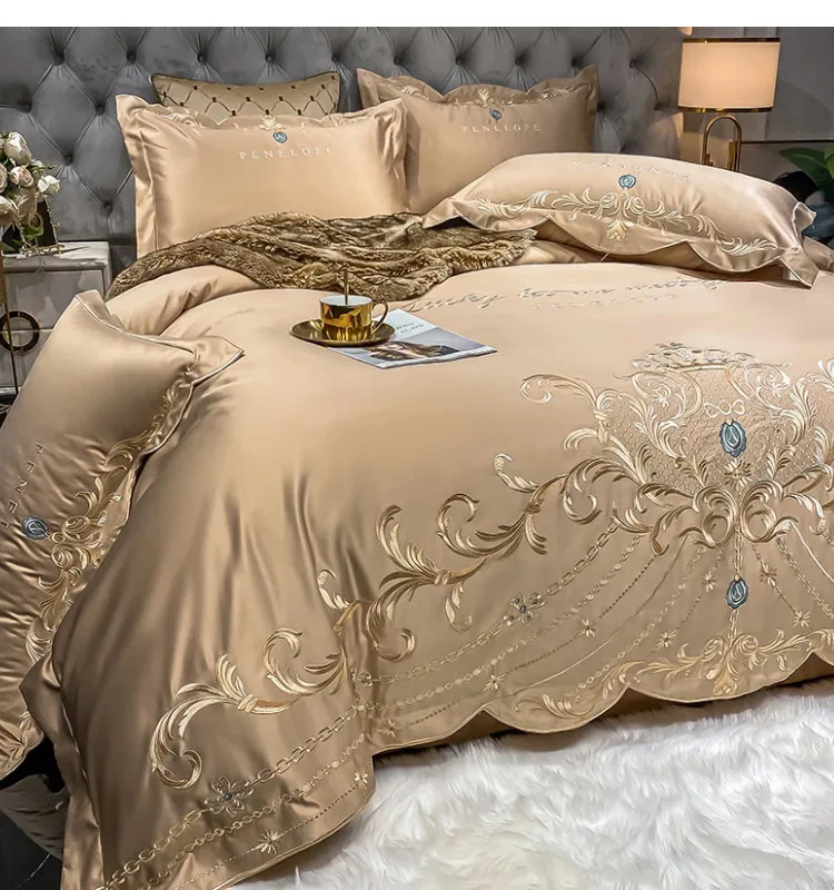 European-Style Bed Sheet Four-Piece Set 100 Cotton High-End Atmospheric Ice Silk Quilt Cover Pure Cotton Bedding