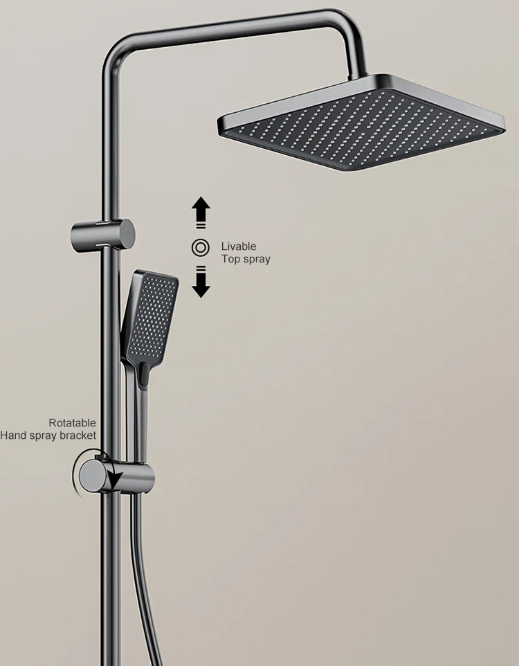 Grey Piano Button Ambient Light Bathroom Shower Full Set Digital Display Shower System Sets Rain Faucets Shower Head