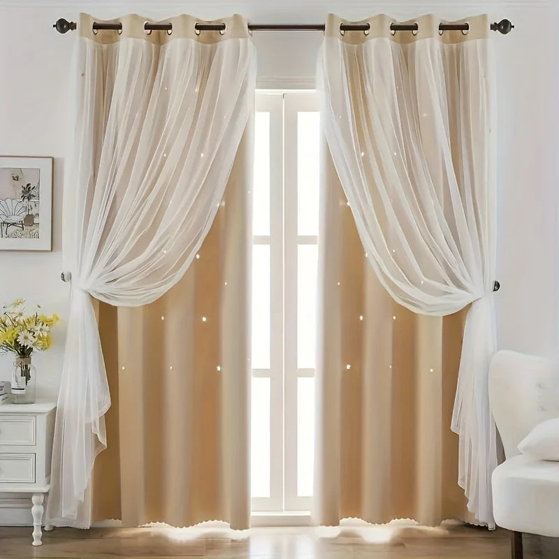 2 Panel Blue Curtains Double Layer Princess Curtains
