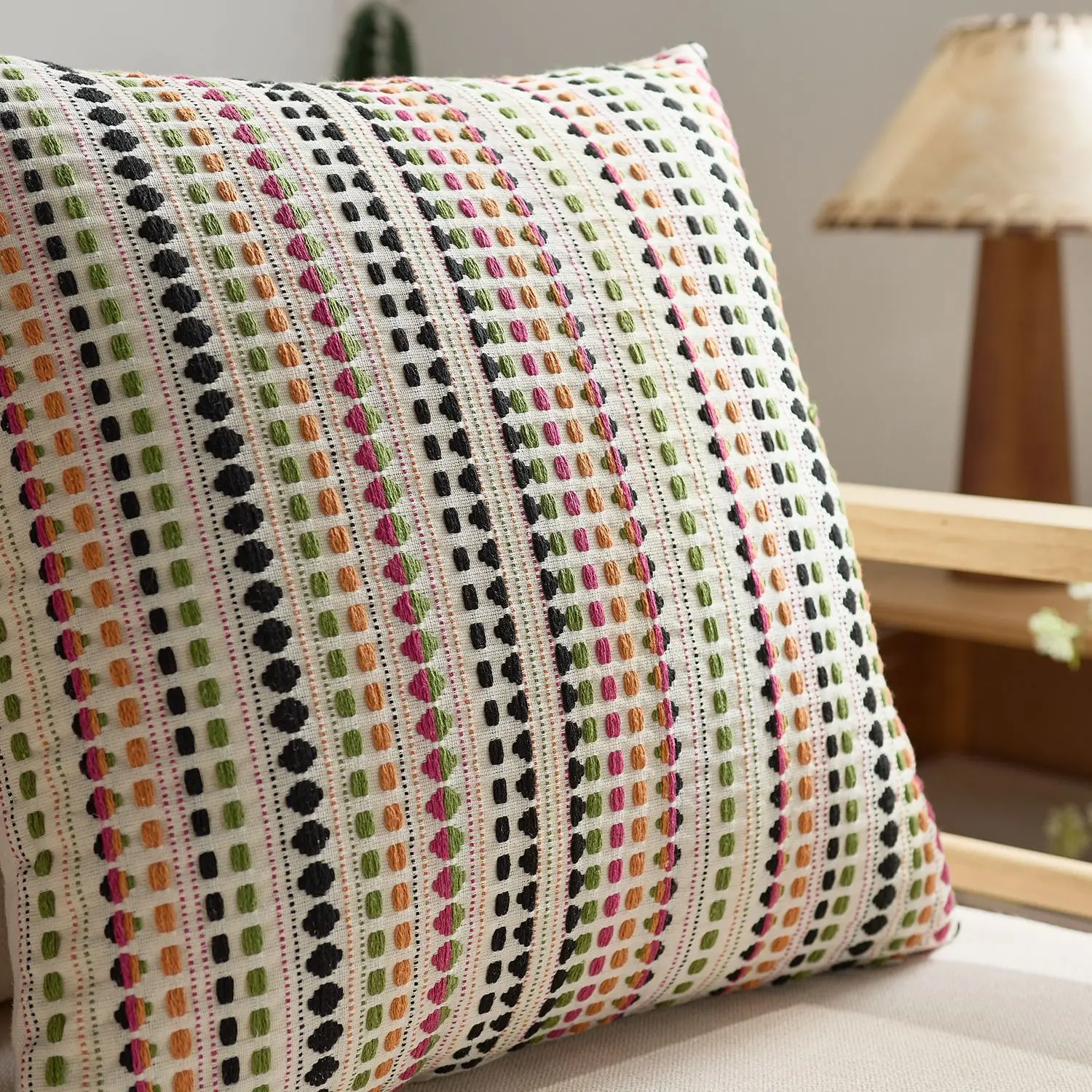 Nordic Striped Dots Yarn-dyed Woven Cushion Cover Cotton and Linen Geometric Throw Pillowcase Home Decorative Cushions for Sofa