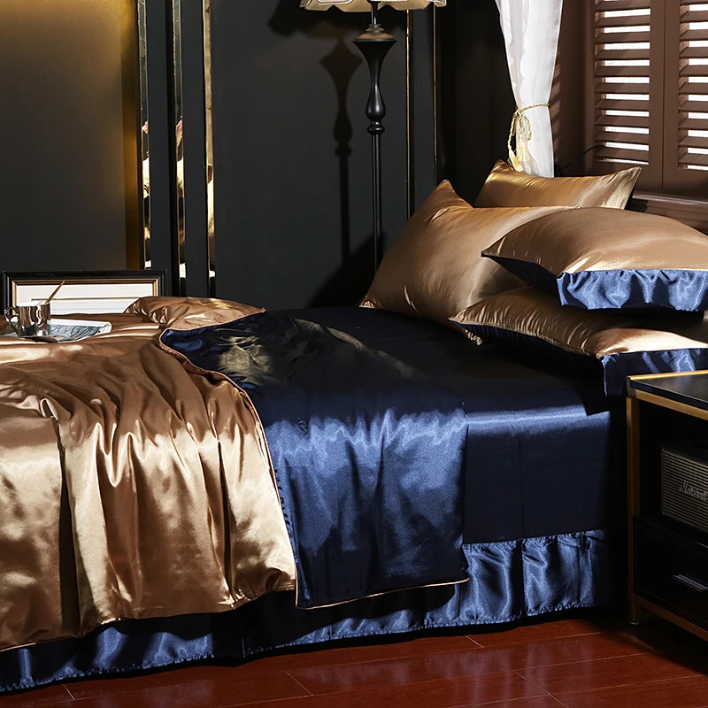 Luxury Satin Bedding Set With Fitted Sheet Duvet Cover High End Bedding Sets High Density Satin Solid Color Bedding