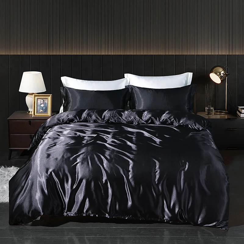 Luxury Satin Bedding Set With Fitted Sheet Duvet Cover High End Bedding Sets High Density Satin Solid Color Bedding