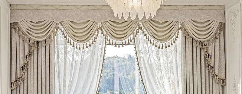 New Relief Jacquard Beige Chenille Curtains for Living Rooms Bedrooms Balconies Villas Custom Window Screens Valance