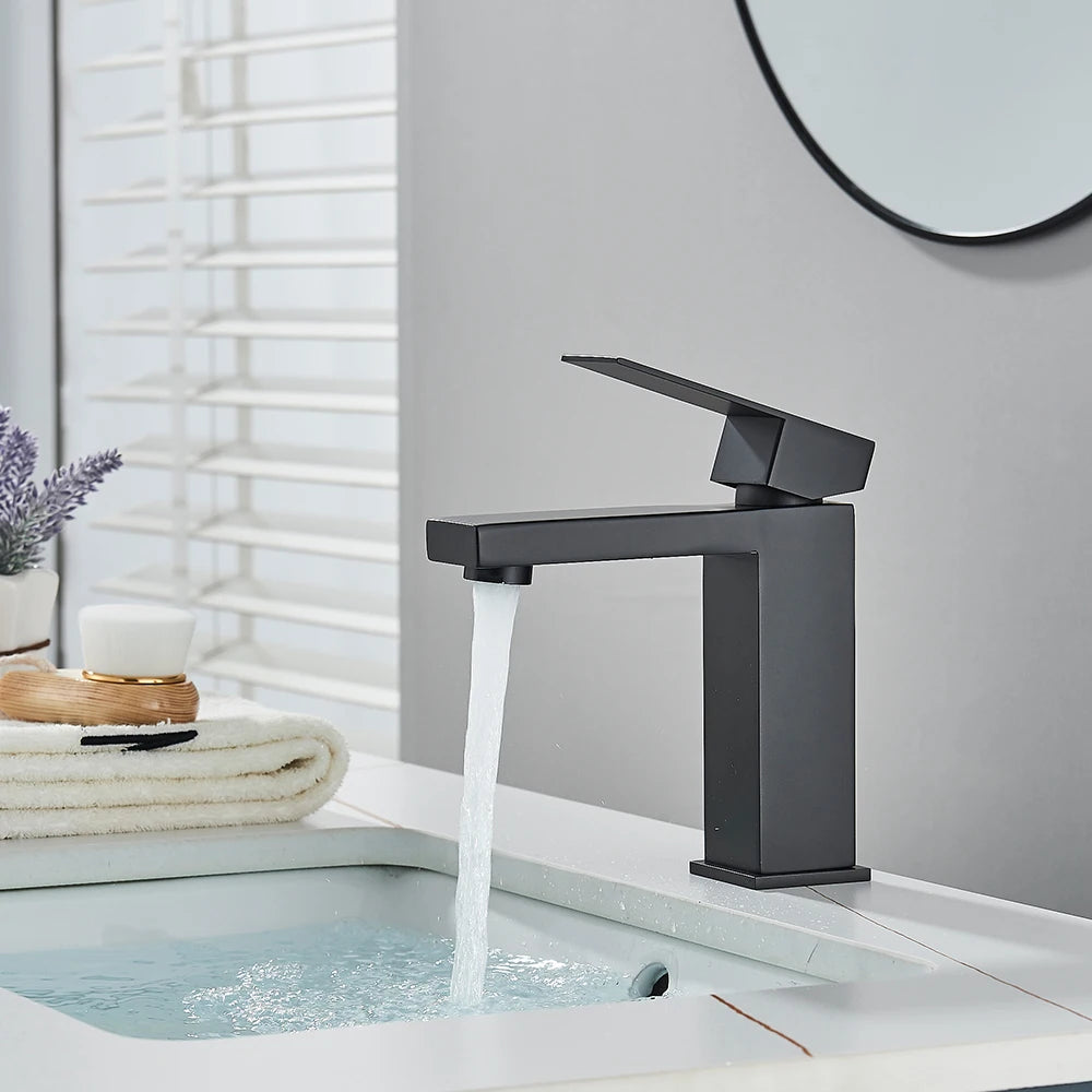 Matte Black Bathroom Basin Faucet Stainless Steel Cold Hot Mixer Deck Mounted Sink Mixer Tap Bathroom Crane Waterfall Tapware