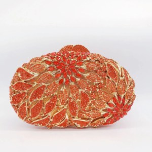 MC Gold Metal Leaves Evening Clutch Bag features exquisite white crystals and rhinestone embellishments, - Image 3