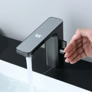 intelligent brass bathroom faucet induction design LED light temperature display 1 hole single handle cold & hot basin Tap - Image 5