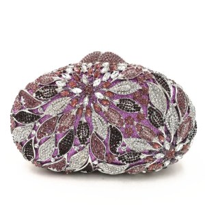 MC Gold Metal Leaves Evening Clutch Bag features exquisite white crystals and rhinestone embellishments, - Image 9
