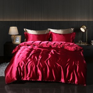 Luxury Satin  Bedding Set With Fitted Sheet Duvet Cover High End Bedding Sets High Density Satin  Solid Color Bedding - Image 4