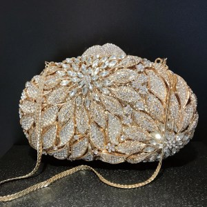 MC Gold Metal Leaves Evening Clutch Bag features exquisite white crystals and rhinestone embellishments, - Image 5