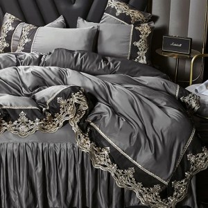 Summer European Ice Rayon Bed Skirt Bedding Set Skin-Friendly Silky Quilt Kit for Sleepers Ice Silk Cozy Cooling Bedspread Sets - Image 4