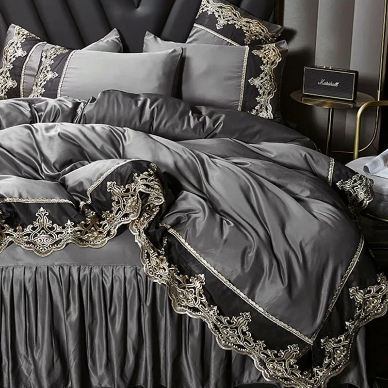 Summer European Ice Rayon Bed Skirt Bedding Set Skin-Friendly Silky Quilt Kit for Sleepers Ice Silk Cozy Cooling Bedspread Sets