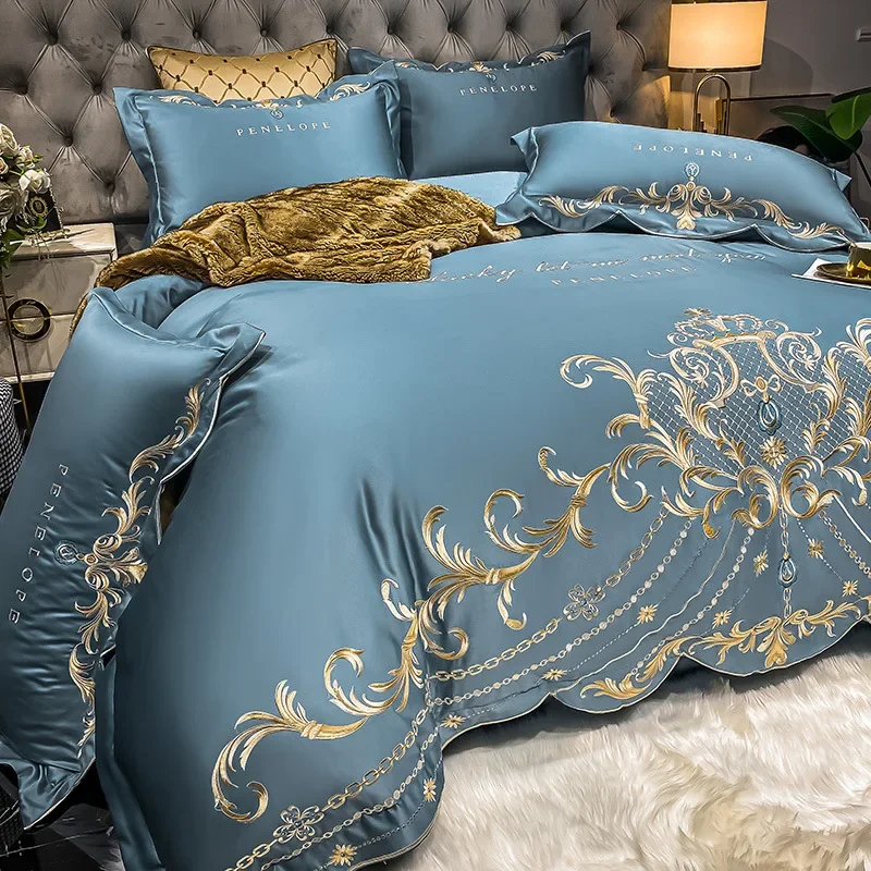 European-Style Bed Sheet Four-Piece Set 100 Cotton High-End Atmospheric Ice Silk Quilt Cover Pure Cotton Bedding