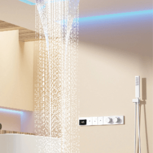 Intelligent digital display luxury white brass shower system with hidden design Dual control of hot & cold Wall mounted faucet - Image 13