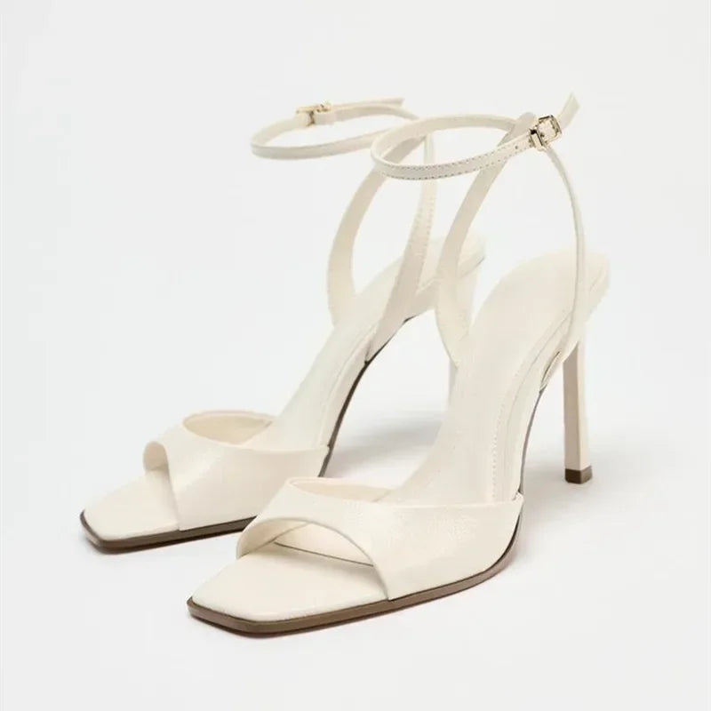 Gold Patent Leather Ankle Buckle High Heeled Sandals Women