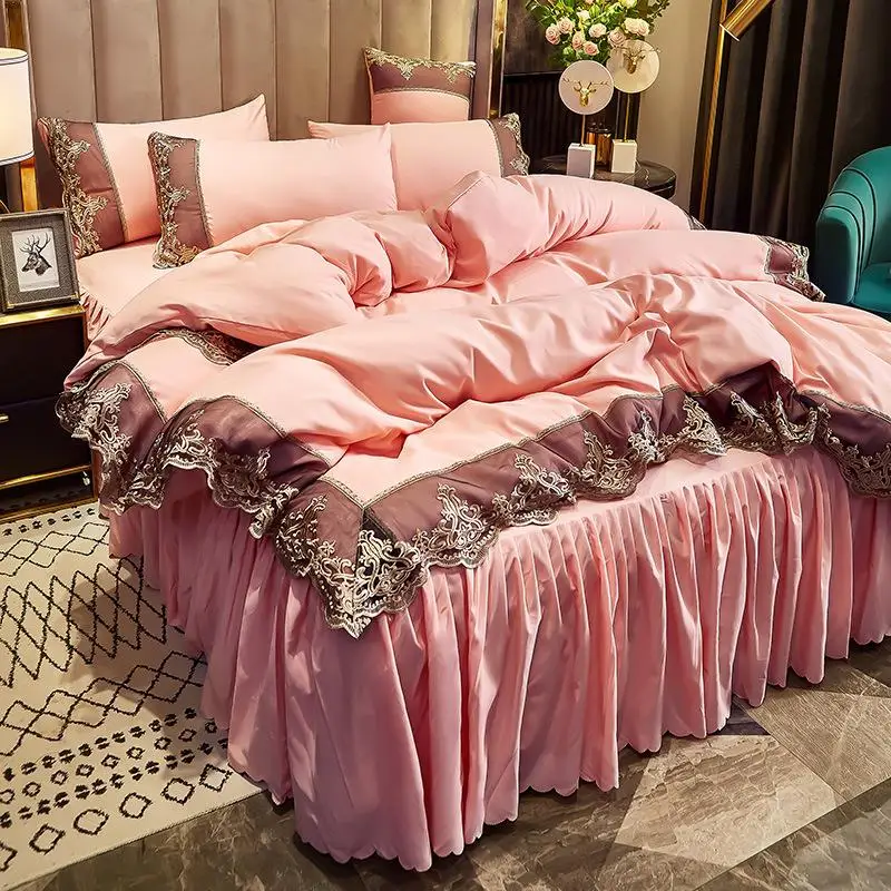 Summer European Ice Rayon Bed Skirt Bedding Set Skin-Friendly Silky Quilt Kit for Sleepers Ice Silk Cozy Cooling Bedspread Sets