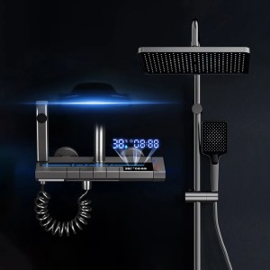 Grey Piano Button Ambient Light Bathroom Shower Full Set Digital Display Shower System Sets Rain Faucets Shower Head - Image 1