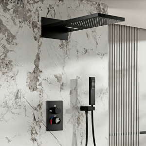 Luxury black shower system with wall mounted design LED digital display for dual control of hot & cold Simple bathroom Tap - Image 1