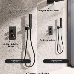 Luxury black shower system with wall mounted design LED digital display for dual control of hot & cold Simple bathroom Tap - Image 13