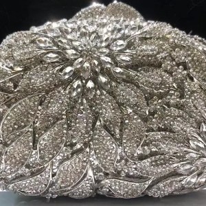MC Gold Metal Leaves Evening Clutch Bag features exquisite white crystals and rhinestone embellishments, - Image 2
