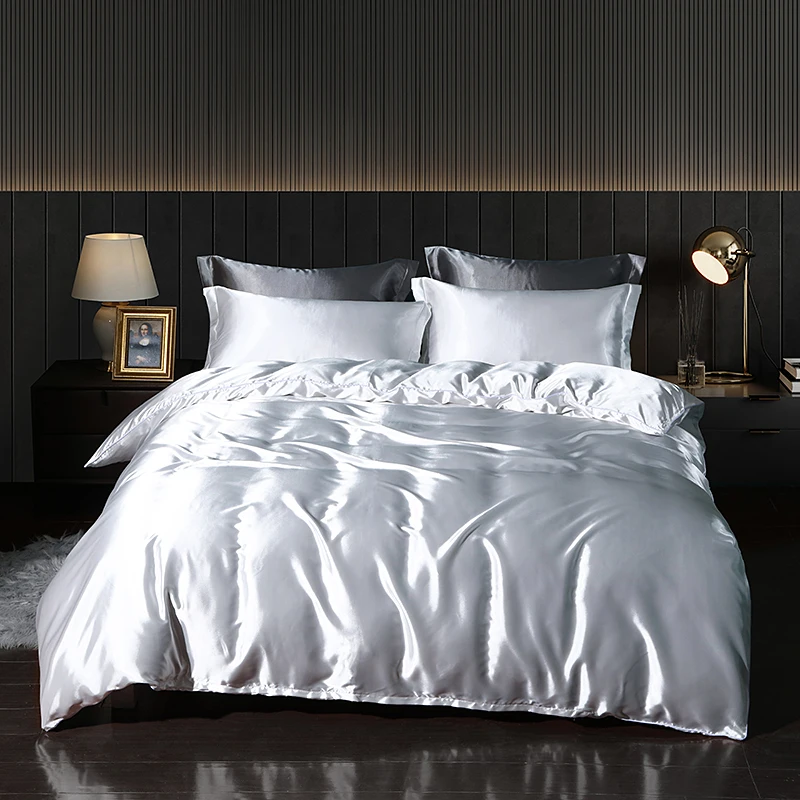 Luxury Satin Bedding Set With Fitted Sheet Duvet Cover High End Bedding Sets High Density Satin Solid Color Bedding