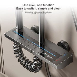 Grey Piano Button Ambient Light Bathroom Shower Full Set Digital Display Shower System Sets Rain Faucets Shower Head - Image 15