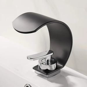 GEGVE Waterfall Washbasin Faucets Mixer Tap Sink Hot&cold Water Hydrant Iron To Sink A Bathtub Bathroom Sink tap tap Black White - Image 1